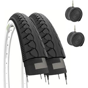 ECOVELO 2 COPERTONI 26 X 1.50 (40-559) + CAMERE PNEUMATICI SLICK BIANCO NERI MTB BICICLETTA IBRIDA CITY BIKE TREKKING