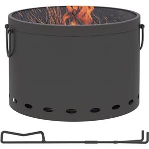 Outsunny Focolare senza Fumo 38 cm Portatile a Legna, Grigio Scuro | Parascintille, attizzatoio, stufa a legna a basso fumo per campeggio, giardino, patio, picnic