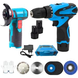 AKIZA Kit Trapano Avvitatore a Batteria 12V e Smerigliatrice Angolare Senza Fili con 2 Batterie Caricabatterie Valigetta per Fai Da Te Casa Lavorazione Legno Metallo