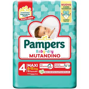 Pampers Baby Dry Mutandino Maxi 4 (8-15 kg) - 16 Pannolini con Fascia Elastico Avvolgente