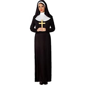 ATOSA | Costume Suora Donna Adulto | Velo Bianco & Abito Nero con Colletto | Costume Religioso Cattolico per Festa in Maschera, Halloween e Carnevale | Pratica custodia | XL