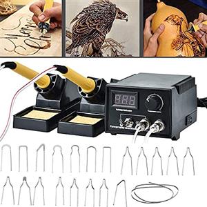 WYMDL Kit per Bruciare Il Legno 60W, Macchina per Pirografia Multifunzione con Display Digitale, Kit di Strumenti Professionali per Bruciare L'Intaglio con 2 Penna per Bruciatore, 20 Punte per Filo per PIR