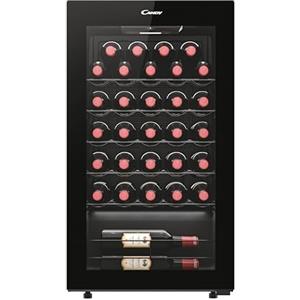 Candy DiVino Cantinetta Vino 23 Bottiglie, Libera Installazione, Vetro Anti-UV, Ripiani Cromati, Luce LED, Porta Reversibile, 37 dB, 85 x 47,5 x 45,6 cm (A x L x P), Nero, CWC023
