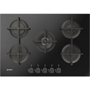 Indesit ING 72T/BK 1 piano gas vetro nero 75cm 5 fuochi bruciatore doppia corona griglie in ghisa lavabili in lavastoviglie