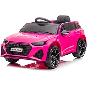 FINOOS Macchina Elettrica per Bambini A.U.D.I RS6 con telecomando a 2,4 GHz, 2 x Motore 12V 30W,V. Max. 5 Km/h telecomando Effetti sonori (Rosa)