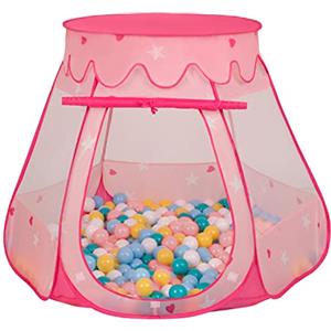 Selonis Tenda 105X90cm/100 Palline Castello Con Palline Colorate Per Bambini, Rosa:Bianco/Giallo/Babyblue/Rosa Chiaro/Turchese