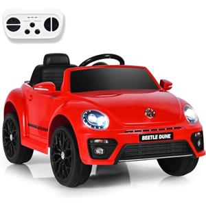 SOARS Macchina Elettrica Volkswagen Beetle Maggiolino 12V (Rosso) | Auto Elettrico per Bambini con Telecomando e Pedale, con Musica, Fari LED e Clacson, 3-5km/h, Carico 30 kg, 3-8 Anni