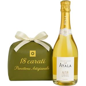 18 carati Champagne Ayala | Blanc de Blancs 2018 A/18 | + Panettone Artigianale 18 Carati 1 kg | Combo Regalo di Lusso | Bollicine Francesi & Dolce Tradizionale | Edizione Limitata