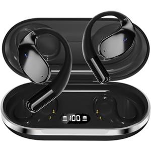 Caijin Auricolari Sportivi Wireless Con Gancio, Bluetooth 5.4, Design Con Gancio Aperto, Bassi Potenti, Riduzione Del Rumore ENC, Impermeabilità IP54, 60 Ore Di Riproduzione (Nero)