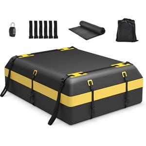 SOARS Box Tetto Auto 600 Litri, Portapacchi Auto Tetto 100 X 130 X 44 CM, Impermeabile con Tappetino Antiscivolo e Borsa per il Trasporto, Porta Bagagli Universale per Auto, SUV (Nero+Giallo-600L)