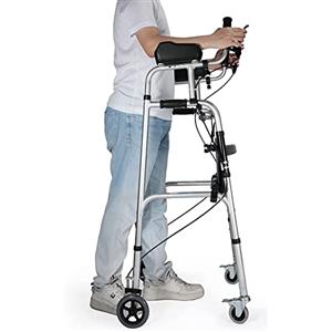 Generic Deambulatore verticale per anziani - deambulatore pieghevole resistente - aiuto per deambulazione interna esterna per disabili, con braccioli, freni - 4 ruote, sedile in pelle