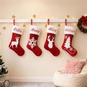 Generico Calza Natalizia Personalizzata Con Nome Ricamato, Calza Della Befana Classica Rossa per Famiglia, Decorazioni Natalizie Personalizzate, Calza Befana Tessuto Di Rossa Iuta 18inch/46cm (1 Pezzo)