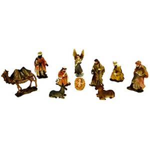 Aurora Store Set Mini Natività Colori Chiari Presepe Statuine in Resina con 10 soggetti Personaggi da h. 9 cm Giuseppe Maria Gesù Bambino Re Magi Asinello Bue