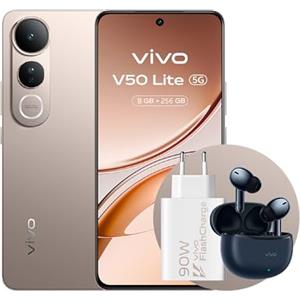 vivo V50Lite 5G,confezione con TWS3e e caricabatterie da 90W,batteria BlueVolt 6500mAh, AI Cameraphone con sensore Sony IMX882 50MP, Aura Light, 8+8GB RAM,256GB ROM,display P-OLED da120Hz,IP65, NFC