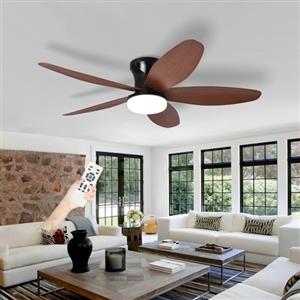 AQLEDY Ventilatore Pale Da Soffitto Con Luce E Telecomando, Silenzioso 5 Pale Lampadario Con Ventola, Dimmerabile LED Plafoniera Ventilatore Per Camera Da Letto, Cucina, Soggiorno-Black+WoodGrain||42in