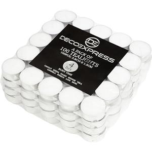 DECO EXPRESS Tealight candela - Bianche 50/100 Pezzi Piccole - Lunga Durata 4/8 Ore - Lumini Non Profumate (100 Pezzi - 4 Ore)