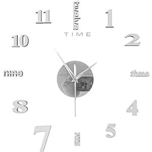 DAZZLEEX Set di adesivi per orologio da parete, 3D, con superficie a specchio, moderno, fai da te, ufficio, casa, negozio, arte decorativa, argento