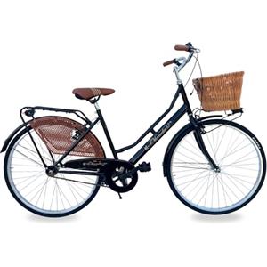 MADICKS Bicicletta Donna da Passeggio Olanda Nera Misura 26 Bici da città Vintage retrò con Cestino in vimini