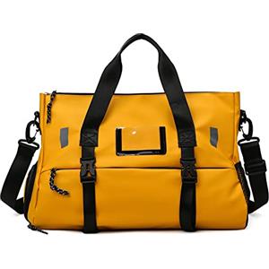 Hixingo Borsa Palestra con Scomparto per Scarpe, Borsone Viaggio Borse Piscina Sportiva Duffel Bag per Uomo Donna Pieghevole Borsa a Tracolla Campeggio Sport Fitness (20-35L,Giallo)