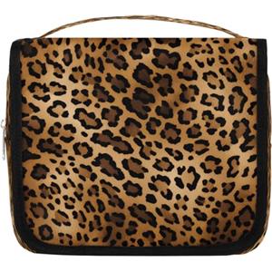 Ethebre Beauty case da viaggio con stampa leopardata con gancio per appenderlo, organizer per trucchi impermeabile da appendere, borsa cosmetica portatile per donne e uomini, accessori essenziali da viaggio