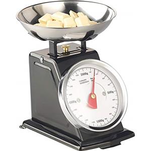 Rosenstein & Söhne Digital Kitchen Scales - bilancia da cucina meccanica: Analogico Bilancia da cucina retrò, fino a 2 kg, Funzione tara, involucro in metallo nero (retrò, vecchio)