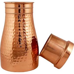 IMTRA FASHION Brocca In Rame Caraffe Da Comodino 1.2 Litro/40 Once Bottiglia D'Acqua Per Camera Da Letto Benefici Per La Salute Ayurvedici Fiaschetta Martellata Per Sport E Yoga