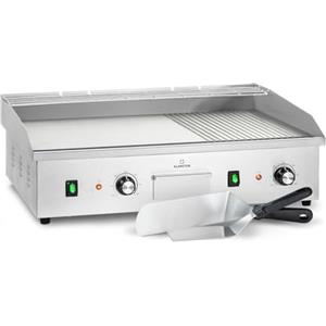 Klarstein Barbecue Elettrico, Griglia Elettrica Senza Fumo, Piastra Elettrica per Cucinare, Display LED, 2 Spatole, Bistecchiera Elettrica in Acciaio Inox, per Camping e Ristorante, 200W Argento