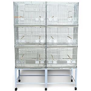 Pet's Solution - Batteria Gabbie da Cova Silver con Carrello e Accessori, per Allevamento, Riproduzione ed Esposizione Uccelli - 2 Moduli con 6 Gabbie di 60x42x43h cm