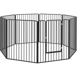 PawHut Box per Cani Taglia Piccola, Media e Grande a 8 Pannelli Modulabili da Interno ed Esterno, Cancello per Cani in Acciaio con 9 Picchetti, 164x164x100 cm, Nero