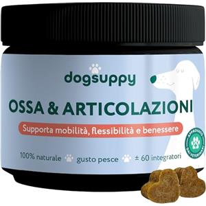 DogSuppy Ossa & Articolazioni, Supporta mobilità, Flessibilità e Benessere, 100% naturale, Glucosamina, Collagene, Cozza Verde, MSM - Per cani di Piccola, Media e Grande Taglia | 60 integratori (180g)