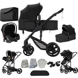 Magic ZC Passeggino Trio, Passeggino 3 in 1 con Doppia Modalità Push Reversibile, Trio Passeggini Neonati in Alluminio Pieghevole, Carrozzina per Neonati con Grande Navicella (588 Black)