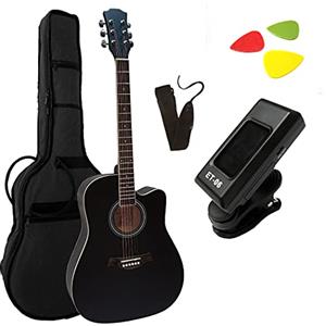 MSA. 4/4 CHITARRA ACUSTICA NEL STARTER SET - NERO OPACO CUTAWAY - LEGNO DI TIGLIO - BORSA - TRACOLLA - 3x PLETTRI - ACCORDATORE