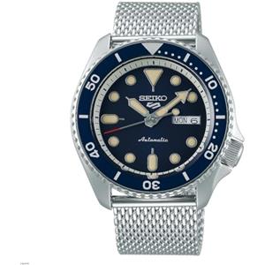 Seiko 5 Sports Suits Orologio Analogico Automatico Uomo con Cinturino in Acciaio Maglia Milanese SRPD71K1, Blu, 1K1
