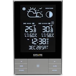 BRESSER Explore Scientific Stazione Meteo, WSH5001, con Sensore Esterno, Temperatura e Umidità (Interna/Esterna), Previsioni Meteo, Avviso di Gelo, Ora, Data e Sveglia