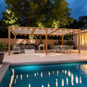 PURPLE LEAF Pergola Bioclimatica Effetto Legno Alluminio 3,5 x 6,35 m, Pergola con LED, Gazebo da Giardino Esterno Impermeabile con Lame Orientabili per Terrazza, Giardino e Carport