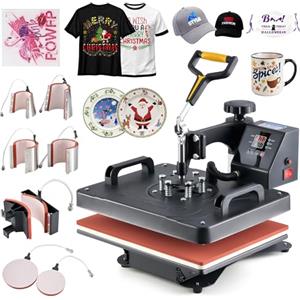 CREWORKS Pressa a Caldo 8 in 1, 30x38cm Termopressa Professionale, Macchina per Sublimazione e Trasferimento Termico per Magliette, Tazze, Cappelli e Piatti, Display Digitale, Girevole a 360°