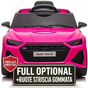 TOYSCAR Macchina Elettrica per Bambini Audi RS6 Full Optional Auto Elettrica per Bambini Telecomandata Sedile in Pelle Porte Apribili Doppio Motore Elettrico 12V Carico 25 kg