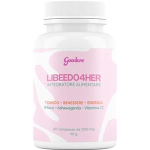 Goodere - LIBEEDO4HER Integratore Donna con Maca, Ashwagandha, Damiana, Verbena, Schisandra e Zenzero - 60 Compresse - Booster Energia Naturale - Made in Italy