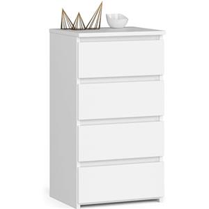 AKORD | Cassettiera a 4 Cassetti | Credenza Alta | Moderna Mobiletto per Soggiorno Sala da Pranzo Camera da Letto Corridoio Bagno | Armadio Cameretta | 35x40x74 cm | Bianco