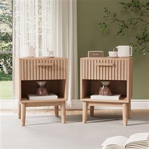 KEFSR Set di 2 Comodini Rustici in Colore Legno, 45x55x35CM Mini Comò con Design Traspirante, Organizzatore Vintage a Righe per Camera da Letto, Divano (Colore Legno, 2 comodini)