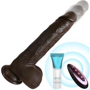 Generico fallo di spinta realistico nero da 9,2 pollici con pulsazione eriscaldamento, vibratore anale per la stimolazione del clitoride e del punto G, con telecomando e potente ventosa, fallo anale per uomini