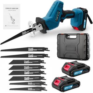 wowspeed Sega a Gattuccio, Seghetto Elettrico a velocità Variabile da 0-4000 U/min, Sega Elettrica per Legno a Batteria da 21V, Seghetto Alternativo per Metalli, PVC con 2 Batterie e 8 Lame