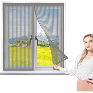 GOUZOO Zanzariera Per Finestra 115 x 145 cm, Anti Zanzare Calamite Tenda, Pieghevole Totalmente per Finestra, Grigio