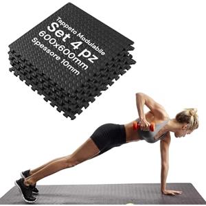 Avilia Tappeto Palestra Defaticante in Schiuma EVA 4 Pezzi 600x600 mm - Tatami a Incastro Antiscivolo - Pavimento Gommato Palestra per Casa, Fitness e Allenamento