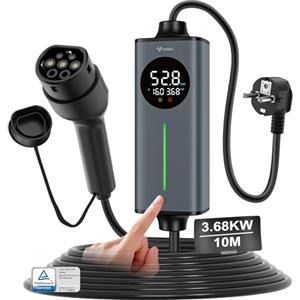 GONEO caricador Auto elettriche Tipo 2 3,68kw Schuko 16A monofase 10M | Protezione CA 30mA + CC 6mA,sensore di Temperatura e rilevamento Terra | Tempo e Corrente Regolabili,Caricatore Domestico VE