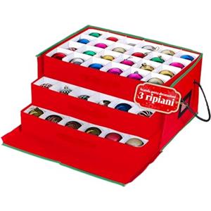 Avilia - Scatola Porta Addobbi di Natale con 3 Cassetti Estraibili per 72 Palline di Natale, Struttura Rigida in TNT 51x35x24 cm, Zip Robusta e Etichetta Trasparente per Conservazione Ordinata