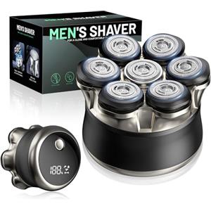 MANKIW Rasoio Testa Uomo 7D, Rasoio Elettrico Calvo con Testina Magnetica, IPX6 Impermeabile, Ricarica Rapida Type-C, Display LED e Batteria 1200 mAh, Facile da Pulire