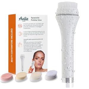 Avilia - Spazzola Pulizia Viso Ultrasonica 4 in 1 per Tutti i Tipi di Pelle con Testine Lavabili per Rimozione Efficace di Impurità e Tracce di Trucco, Esfoliazione, Massaggio e Uso sotto la Doccia