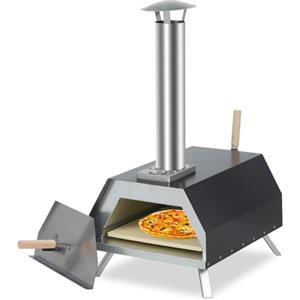 Avilia Forno a Pellet per Pizza - Forno per Esterni con Canna Fumaria, Termometro, Pietra Ceramica, Pala e Gambe Pieghevoli, Ideale per Giardini e Terrazze, in Pietra e Acciaio, 42x81x80cm