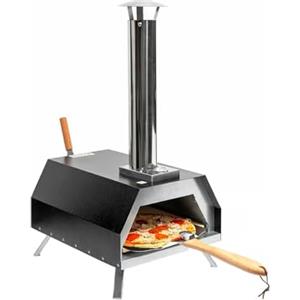 Avilia Forno a Pellet per Pizza per Esterni - Forno con Canna Fumaria, Termometro, Pietra Ceramica, Pala e Gambe Pieghevoli, Ideale per Giardini e Terrazze, in Pietra e Acciaio, 42x81x80cm